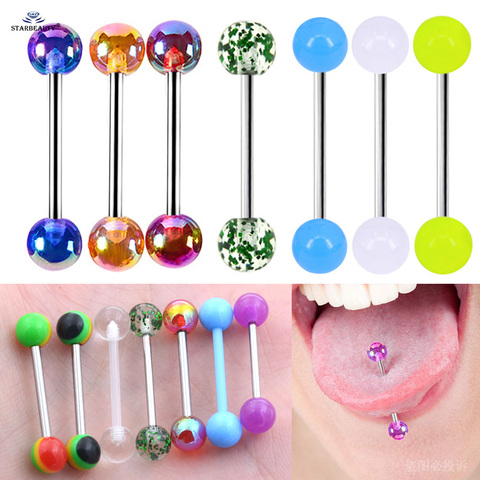 Starbeauty 18 estilo 6 unids/lote 14G de acero acrílico lengua Piercing lengua pezón anillo sexo anillos para lengua Helix Piercing de pezón joyería ► Foto 1/6