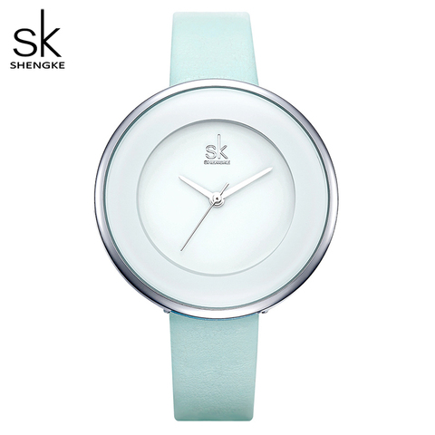 Shengke-relojes de lujo para mujer, pulsera femenina de cuero blanco, de cuarzo, vestido Mixmatch, ultrafino, 2022 ► Foto 1/6