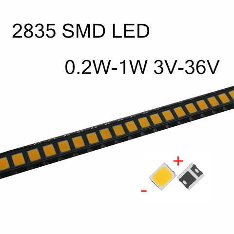 100 Uds SMD LED 2835 Chips 0,2 W 0,5 W 1W 3V 6V 9V 18V 36V 36V de luz blanca para montaje superficial en PCB luz lámpara de diodo emisor ► Foto 1/3