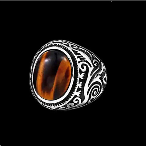 Anillo de acero inoxidable 316L con piedras blancas y marrones, banda Punk, para fiesta ► Foto 1/6