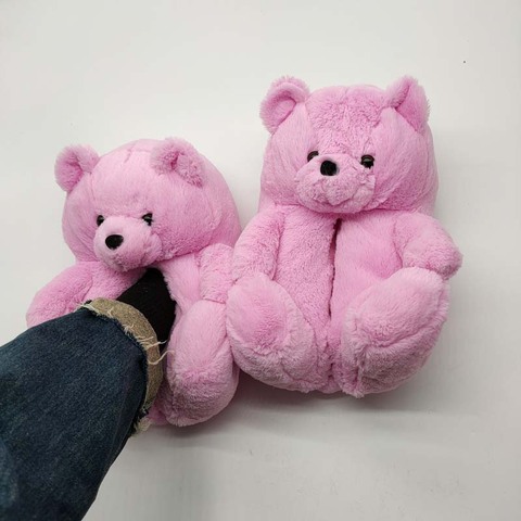 Zapatillas de casa de oso de peluche para mujer, zapatos cálidos de invierno, suaves, antideslizantes, de piel sintética, bonitas y esponjosas, color rosa ► Foto 1/6