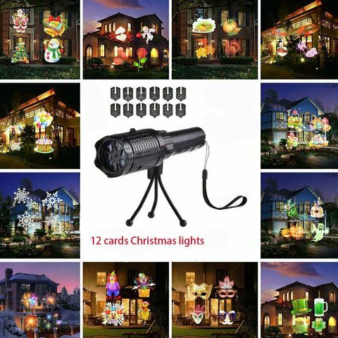 Luces LED de proyección navideña para Halloween, iluminación para interiores y exteriores, fiesta de Festival con 12 tarjetas, linterna con patrón de película, Lámpara USB para niños ► Foto 1/1