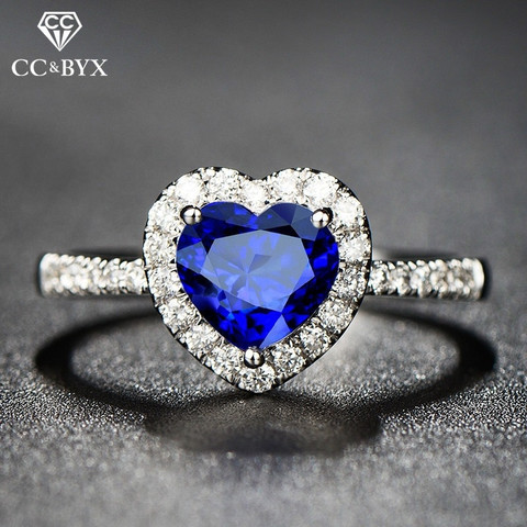 CC Anillos para mujer plata 925 Cubic Zirconia Corazón Azul de moda joyería Boda nupcial compromiso Anillos envío CC891 ► Foto 1/6