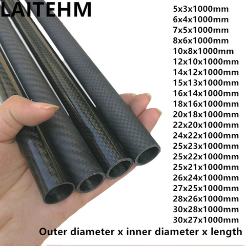 LAITEHM-Tubo de fibra de carbono 3K de alta resistencia, 5mm a 30mm, longitud de tubo de carbono de aparato de 1000mm para protección de plantas, brazo, 1 Uds. ► Foto 1/6