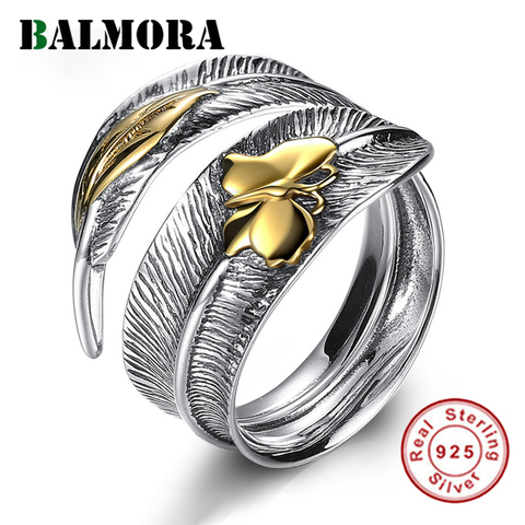 BALMORA-anillos de dedo Retro para mujer, hoja de plumas de libélula, Plata de Ley 925 auténtica, fiesta, estilo Punk bohemio, joyería con estilo ► Foto 1/6