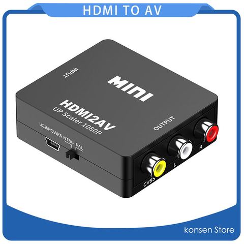 Adaptador HDMI a AV Scaler, caja convertidora de vídeo HD, HDMI a RCA AV/CVSB L/R Video 1080P Mini HDMI2AV compatible con NTSC y PAL nuevo ► Foto 1/6