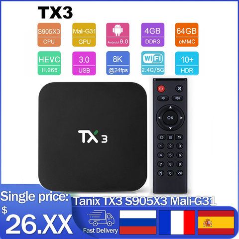 Tanix TX3 Android 9,0 Dispositivo de TV inteligente Amlogic S905X3 8K Set Top BOX 4GB de RAM 32GB 64GB ROM 2,4G/5GHz Dual Wifi BT H.265 reproductor de medios ► Foto 1/6