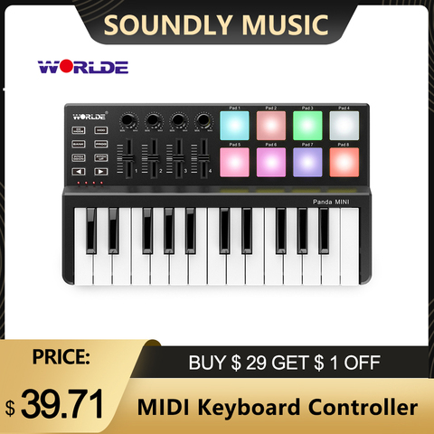 WORLDE-teclado MIDI Panda MINI, portátil, con 25 teclas, USB, MIDI, 7 estilos ► Foto 1/6