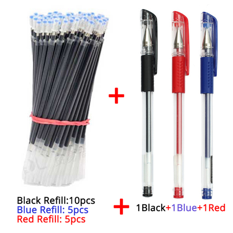 Recambio de pluma de Gel Set Negro Azul Rojo bala recarga tinta Gel Pen set 0,5mm estudiantes Gel bolígrafos varillas recarga Oficina escritura papelería ► Foto 1/6