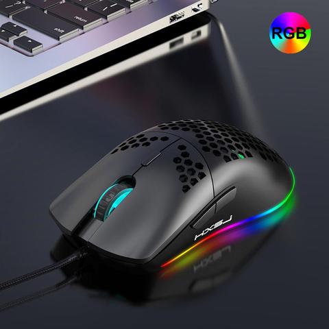 HXSJ-Ratón de juegos con cable USB programables ligeros J900, 6400DPI, RGB, seis DPI ajustables para ordenador de escritorio ► Foto 1/6