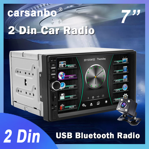 Carsanbo-autorradio 2 Din de 7 pulgadas, reproductor Multimedia estéreo con pantalla táctil, MP5, Mirror Link, Android/IOS, Bluetooth, FM, SD, USB, entrada AUX ► Foto 1/6