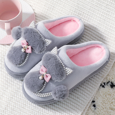 Zapatillas de pantuflas de gato de algodón para zapatos de interior y zapatillas de invierno Mujer ► Foto 1/6