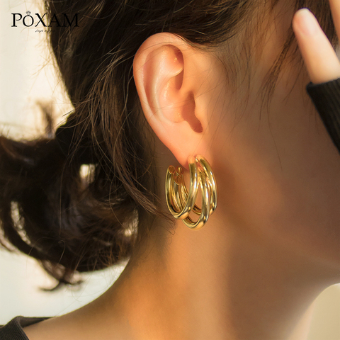 Pendientes grandes redondos con estilo Vintage para mujer, aretes colgantes de Metal dorado geométricos para mujer, joyería de moda 2022 ► Foto 1/6