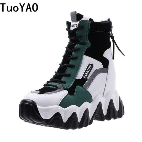 Botines de suela gruesa para mujer, botas informales con plataforma de lujo de 8cm de tacón alto, zapatillas de deporte para primavera y otoño ► Foto 1/6