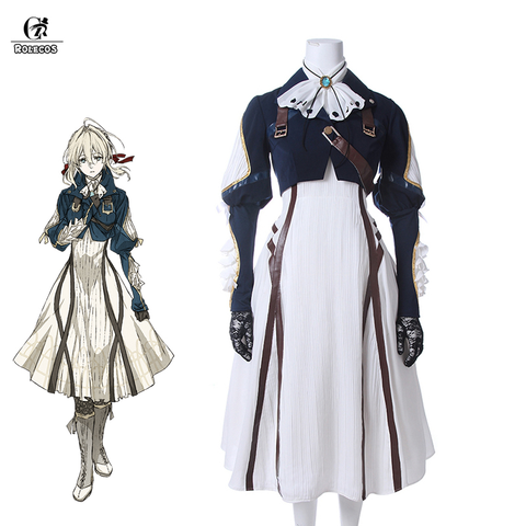 ROLECOS violeta Evergarden Cosplay disfraz Anime Cosplay violeta Evergarden disfraz para mujer Halloween (Top + vestido + guantes) ► Foto 1/6