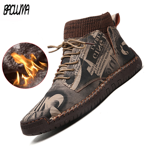 Botas de nieve cálidas de felpa gruesa para hombre, botines de ante hechos a mano, zapatos de exterior para invierno, nuevas ► Foto 1/6