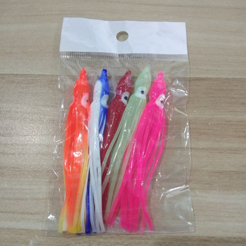 Faldas de calamar suave de plástico luminoso, señuelo Artificial de pesca, colores combinados, Lumo, rosa, azul y naranja, 2 bolsas, 10 Uds., 9cm ► Foto 1/6