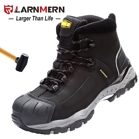 LARNMERM-zapatos de seguridad para el trabajo, calzado con punta de acero, cómodo, cuero genuino, impermeable, para construcción, almacén, protección de fábrica ► Foto 1/6