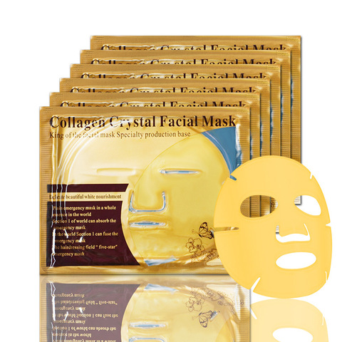 Mascarilla Facial de colágeno para el cuidado de la piel, máscara dorada brillante, hidratante, cristal, hoja, 3/5 Uds. ► Foto 1/6