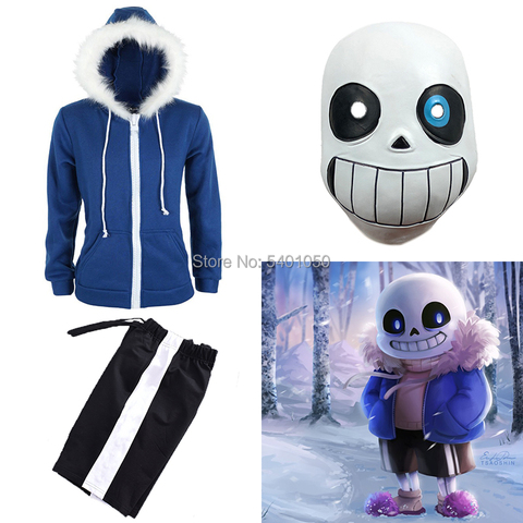 Undertale-Sudadera con capucha de Sans para Cosplay, máscara de látex, abrigo azul, disfraz de Halloween, chaqueta Unisex, tocado ► Foto 1/5