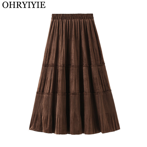 OHRYIYIE-Falda plisada de terciopelo para mujer, falda larga Vintage de Color liso, elegante, de cintura alta, para Otoño e Invierno ► Foto 1/6