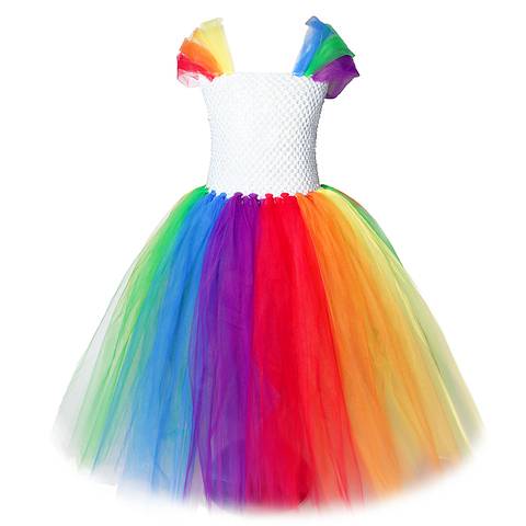 Vestido de tutú arcoíris para niñas, vestidos de Cumpleaños Infantiles largos, traje de Año Nuevo de princesa, ropa de Navidad ► Foto 1/6