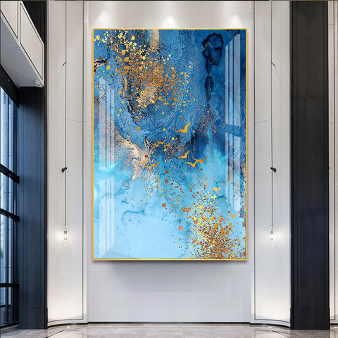 Pintura en lienzo de punto azul y dorado, carteles e impresiones de imágenes artísticas de pared para sala de estar, dormitorio, oficina, decoración de pasillo ► Foto 1/6