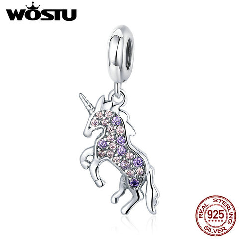 WOSTU-Colgante de unicornio brillante para pulsera y collar, de plata de ley 925, charms, dijes, joyería ► Foto 1/6