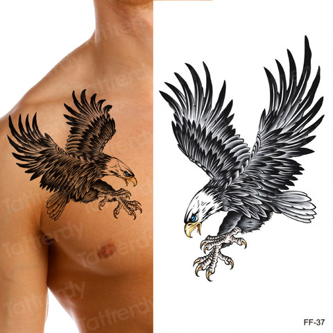 Pegatina de tatuaje temporal de águila para hombres y mujeres, tatuaje por transferencia, arte corporal, brazo, hombro, pecho, sirena negra, dragón de agua, nuevo ► Foto 1/6