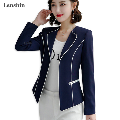 Lenshin-Chaqueta elegante de encuadernación para mujer, chaqueta de manga larga, Ropa de Trabajo de moda, abrigo ajustado de oficina, prendas de vestir con un solo botón ► Foto 1/6