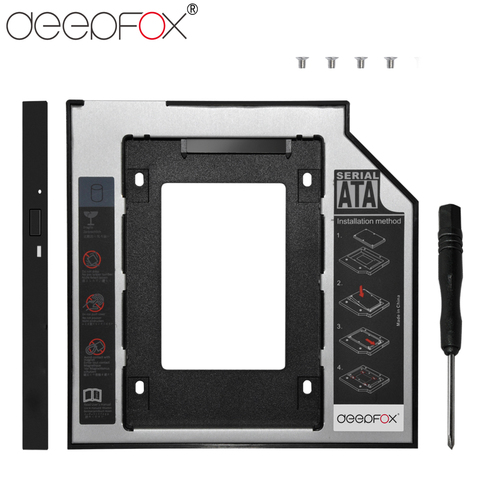 DeepFox de aluminio Universal Optibay 2nd HDD Caddy 12,7mm SATA3.0 2,5 