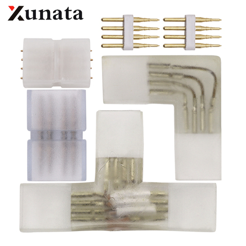 Enchufe central de Conector de esquina en forma de T, 4 pines, 10mm, con aguja de cobre para tira LED RGB de 110V y 220V 5050 3014 ► Foto 1/6