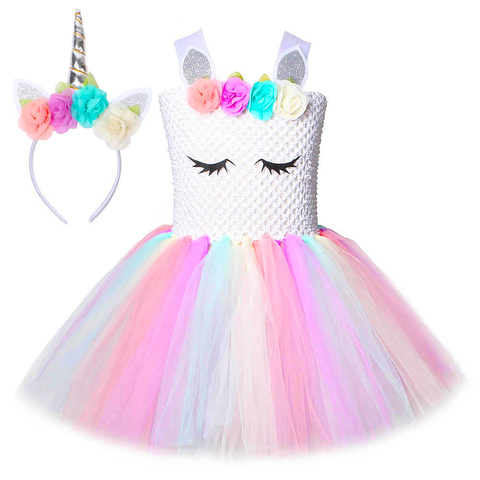 Vestidos de unicornios Pastel para niñas, disfraz de unicornios para fiesta de cumpleaños, tutú de princesa, disfraces de Halloween ► Foto 1/6