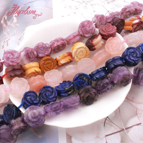 Lepidolite-Cuentas de piedra Natural de cuarzo para mujer, lapislázuli de 14mm, cuentas de flor sueltas, collar, pulsera, fabricación de joyería, 5 uds./15