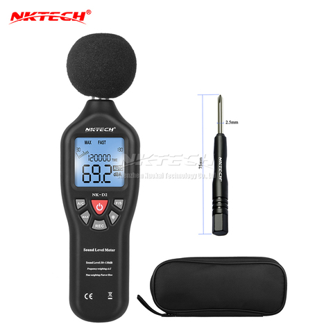 NKTECH 30-130dB LCD Digital de nivel de sonido Decibel Meter registrador de ruido tiempo de medición automático de la pantalla de configuración de NKD2 del MS6701 ► Foto 1/6