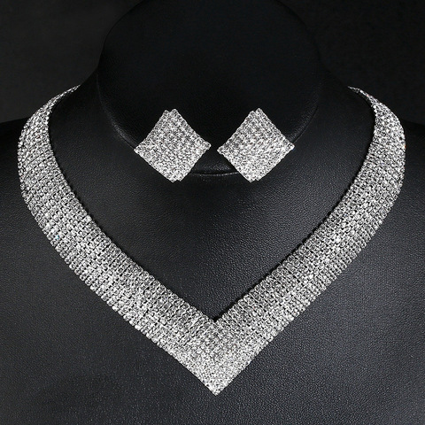 Conjunto de joyas de boda de cristal de lujo para mujer y niña, cuentas africanas, Color plata, diamantes de imitación, collar, regalo de fiesta de compromiso ► Foto 1/6