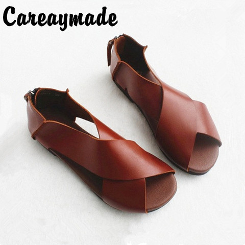 Careaymade-2022-Sandalias de piel auténtica para mujer, cómodas sandalias de Boca de pescado, zapatos individuales de suela de ternera, 4 colores, novedad de verano ► Foto 1/6