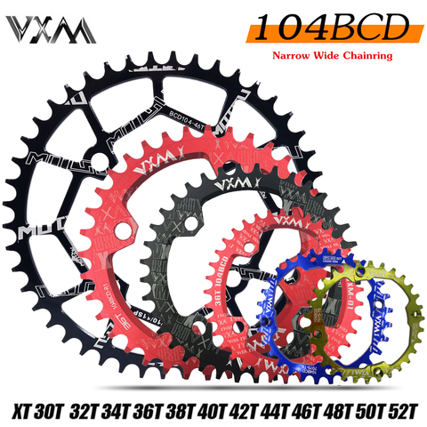 Vxm Bicicletas 104bcd manivela redondo oval 30 t 32 t 34 t 36 t 38 T 40 t 42 t 44 t 46 T 48 t 50 t 52 T chainwheel estrecho ancho MTB chainring ► Foto 1/6