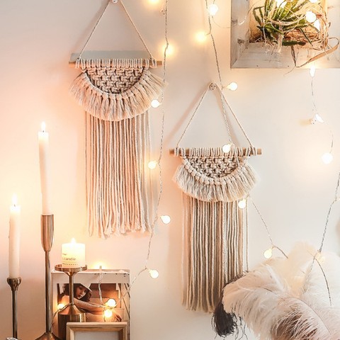 Tapiz colgante hecho a mano con carillones de viento, tapiz colgante de pared, macramé, pared, Fondo de boda, pared, sala de estar, decoración del hogar ► Foto 1/6