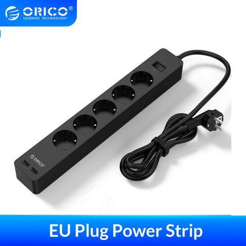 ORICO 3/5 AC + 2 USB toma de corriente electrónica hogar Oficina Protector contra sobretensiones EU extensión de enchufe inteligente cargador con montaje en pared ► Foto 1/6