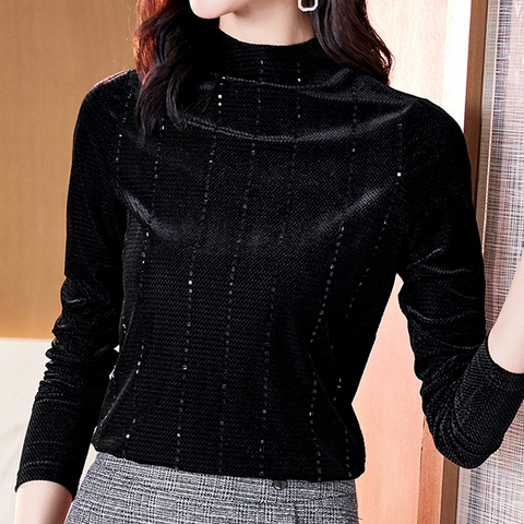 Blusa De manga larga con cuello alto para invierno, camisa De terciopelo para Mujer, D722, 2022 ► Foto 1/6