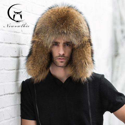 Sombrero de piel 2022 Natural estilo siberiano, sombrero de piel de mapache completo Ushanka, gorra de algodón de mediana edad, sombrero de invierno de gorro de Lei Feng ► Foto 1/6