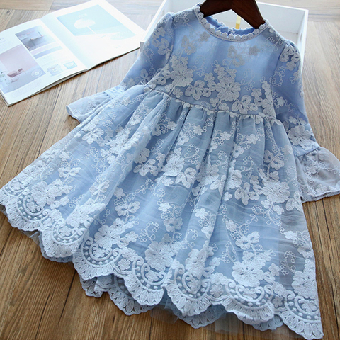 Vestido de otoño para niña, vestidos infantiles para niñas, ropa informal de algodón con bordado de encaje, ropa para niña de 3 a 8T, ropa de manga larga con flores ► Foto 1/6