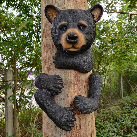 Estatua de árbol de oso negro para exteriores, escultura de árbol de resina, regalos, decoración de jardín, cara para árboles ► Foto 1/6
