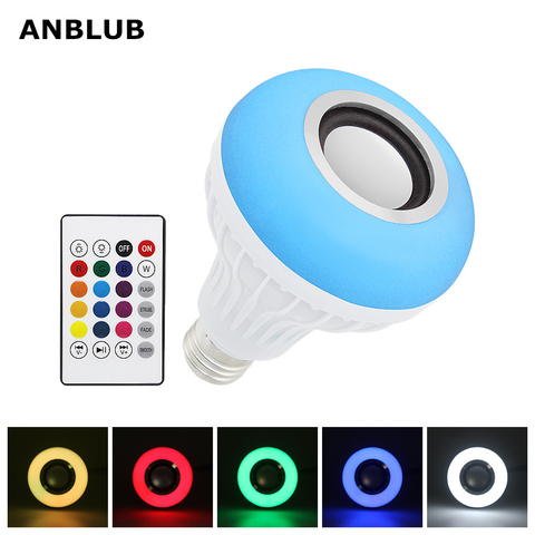 Ampoule Smart E27 bombilla LED RGB altavoz inalámbrico Bluetooth reproducción de música Audio luz regulable lámpara RGBW con control remoto ► Foto 1/6