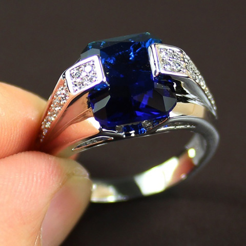 Anillo de plata 925 con Zirconia cúbica para hombre y mujer, sortija fina con diseño de piedras azules, Estilo VIntage ► Foto 1/4