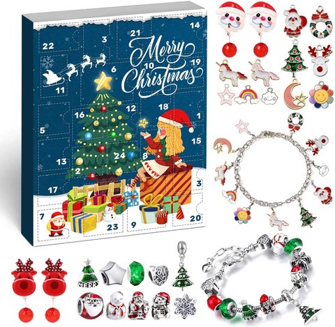 Pulsera Calendario de Adviento para niñas 2022 Navidad, DIY abalorios dijes de 2 pulsera, 24 cuenta regresiva de días a Navidad vacaciones, Navidad ► Foto 1/6