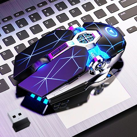 BENTOBEN-ratón USB de Gaming óptico inalámbrico para ordenador portátil, retroiluminado con LED de 2,4G, 1600DPI, 7 colores, recargable, ratones silenciosos ► Foto 1/6