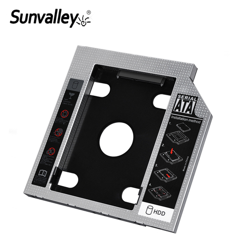 Sunvalley-carcasa de aleación de aluminio y plástico para ordenador portátil 9,5mm 2da HDD Caddy SATA a SATA 3,0, para DVD/CD-ROM, Bahía óptica 2,5 