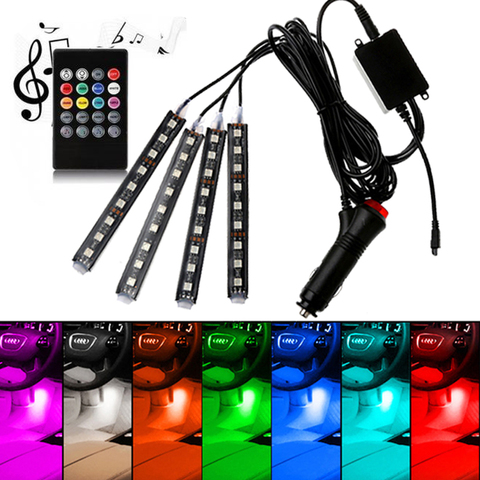 Tira de luces LED RGB para Interior de coche, tira decorativa RGB con Control de sonido y música, iluminación múltiple ► Foto 1/6